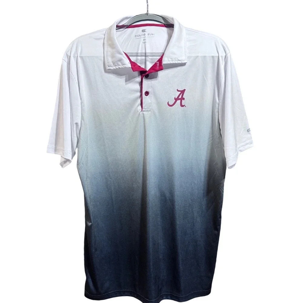 Colosseum Mens XL White Grey Alabama Crimson Tide Ombre Performance Polo Shirt